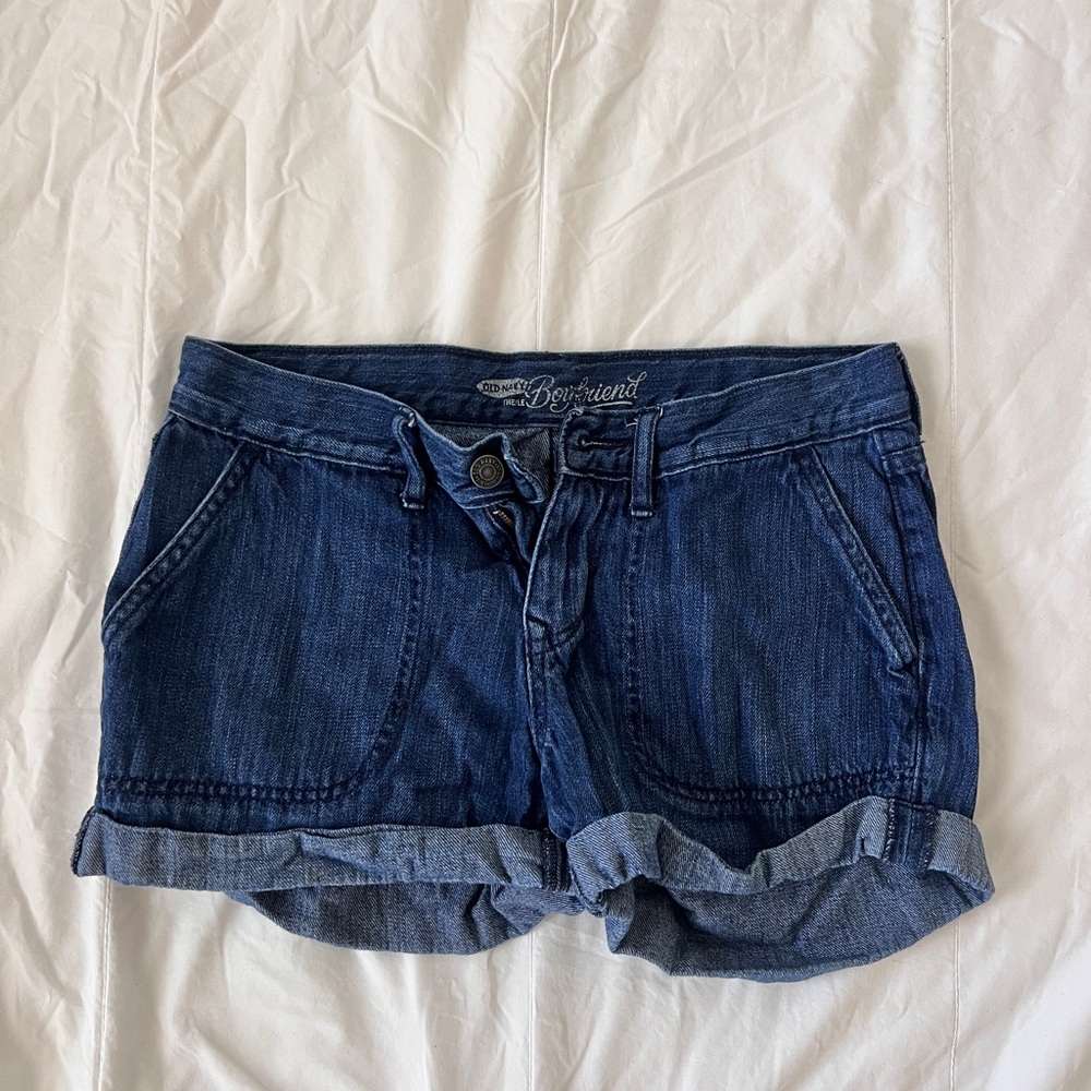 Mid Rise Blue Boyfriend Denim Shorts